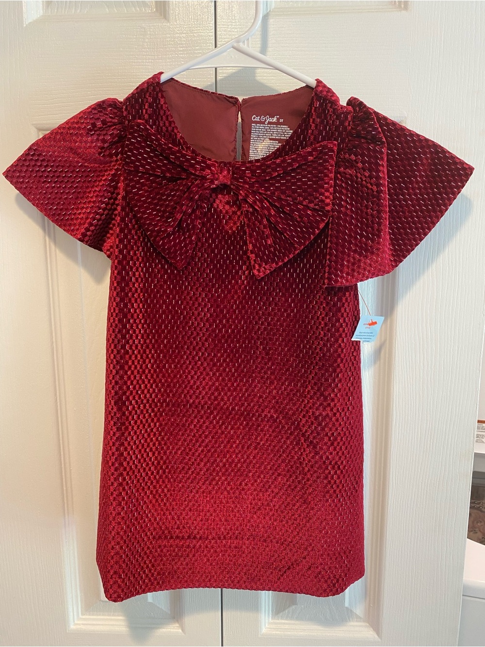 NWT Cat & Jack Red Velvet Bow-Front Girls Dress Size 3T